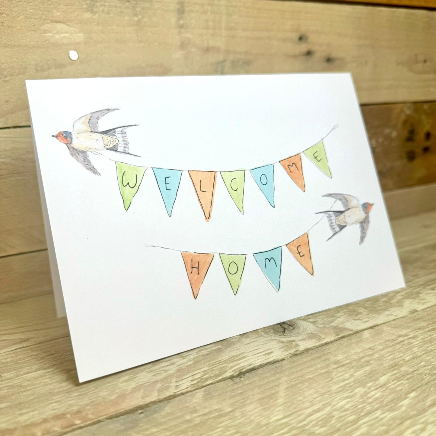 Welcome Home Swallow and Bunting Card