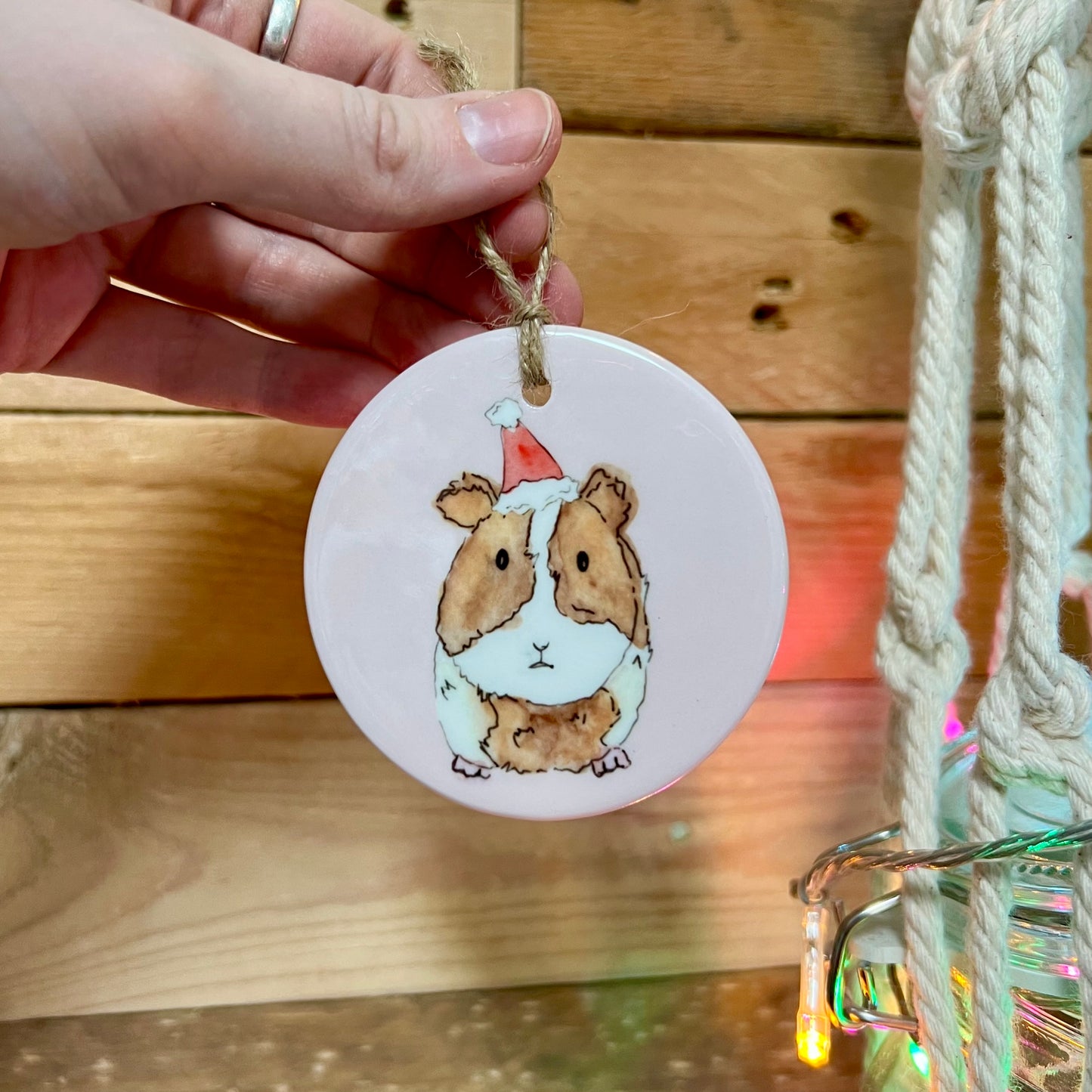 Festive Guinea Pig Ceramic Christmas Decoration