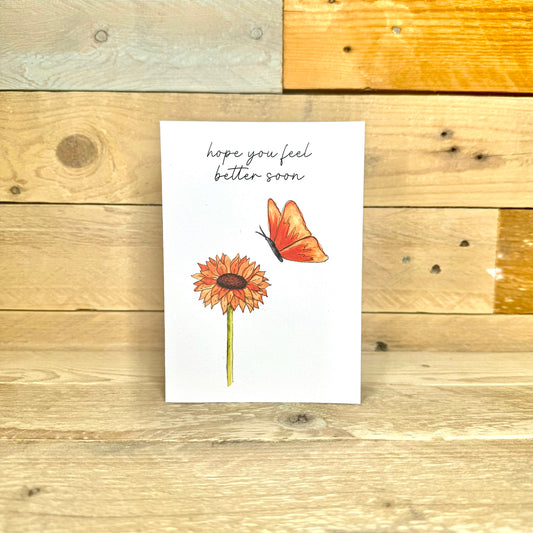 Calendula and Butterfly Get Well Soon Notelet