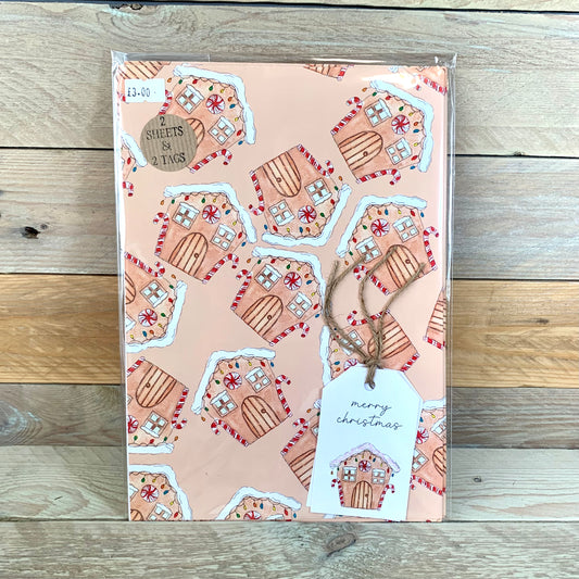 Gingerbread House Christmas Wrapping Paper & Gift Tag pack