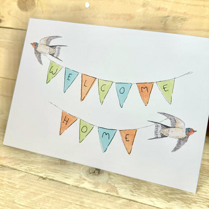 Welcome Home Swallow and Bunting Card