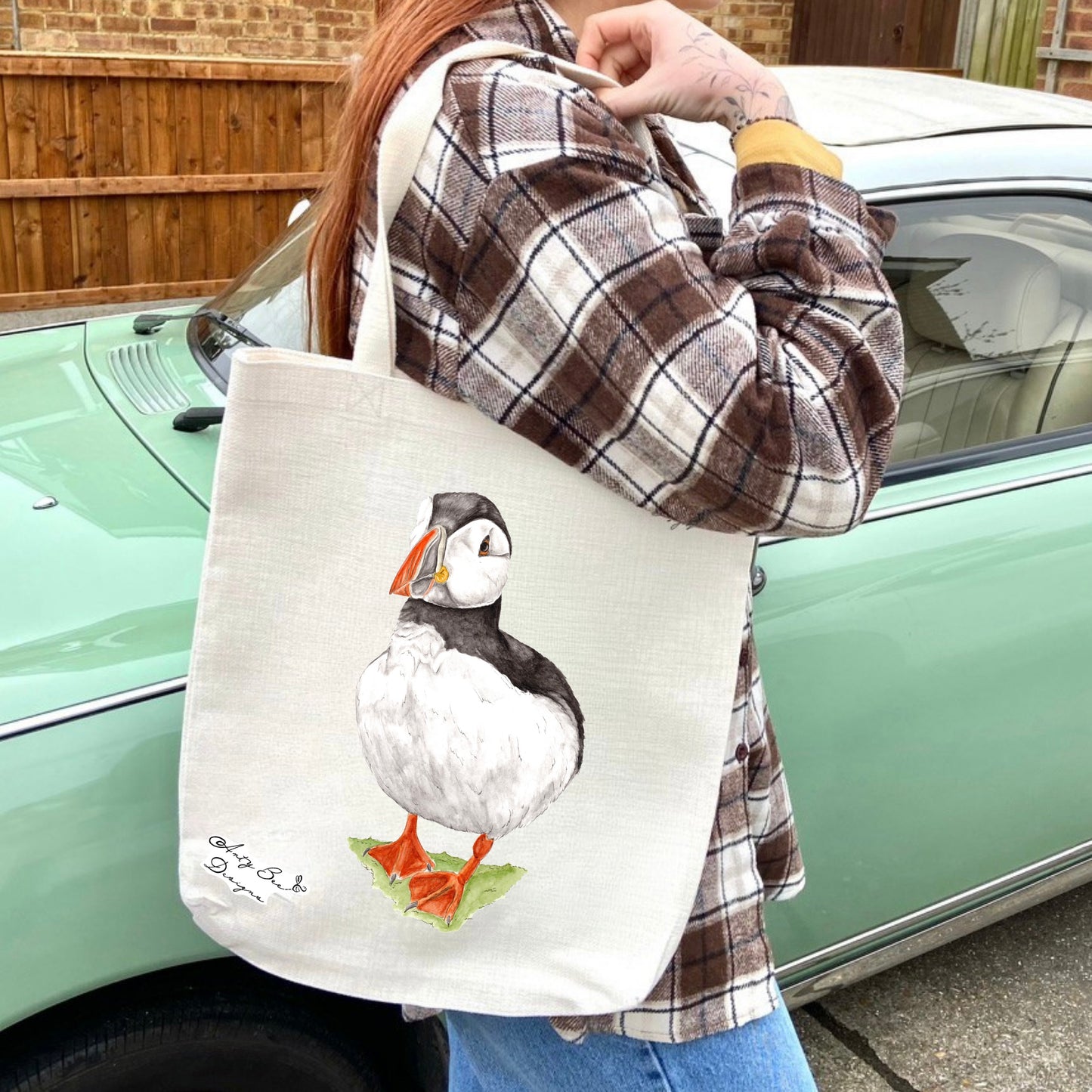 Puffin Linen Tote Bag