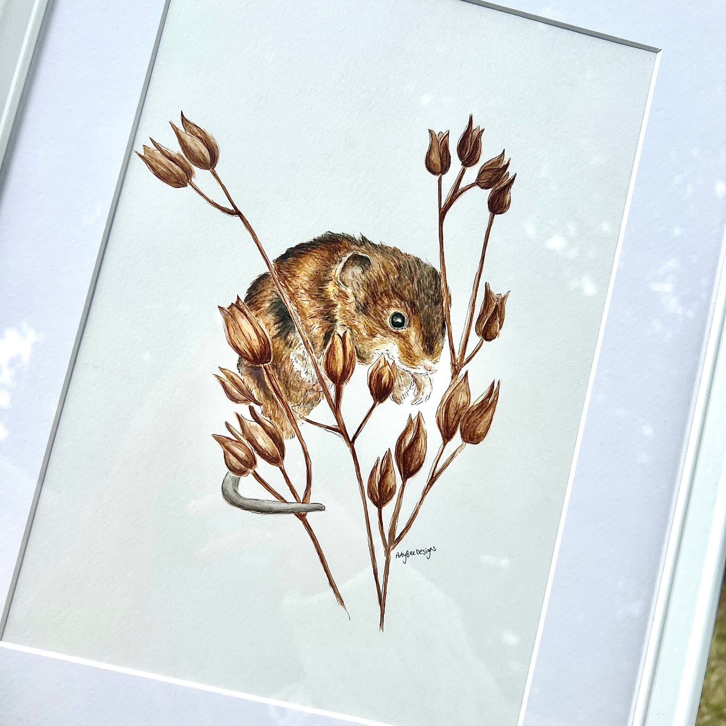 A Harvest Mouse Framed Original Painting