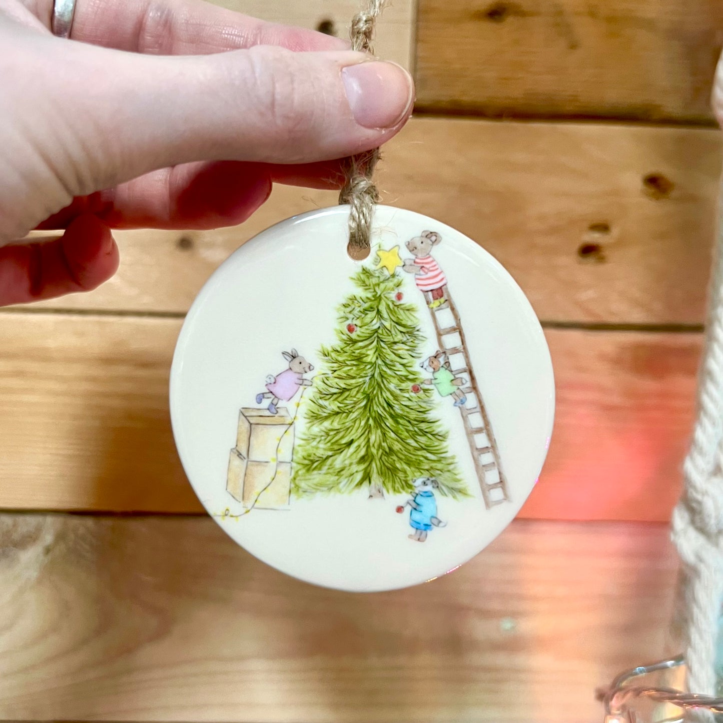 Tree and Mice Ceramic Christmas Decoration