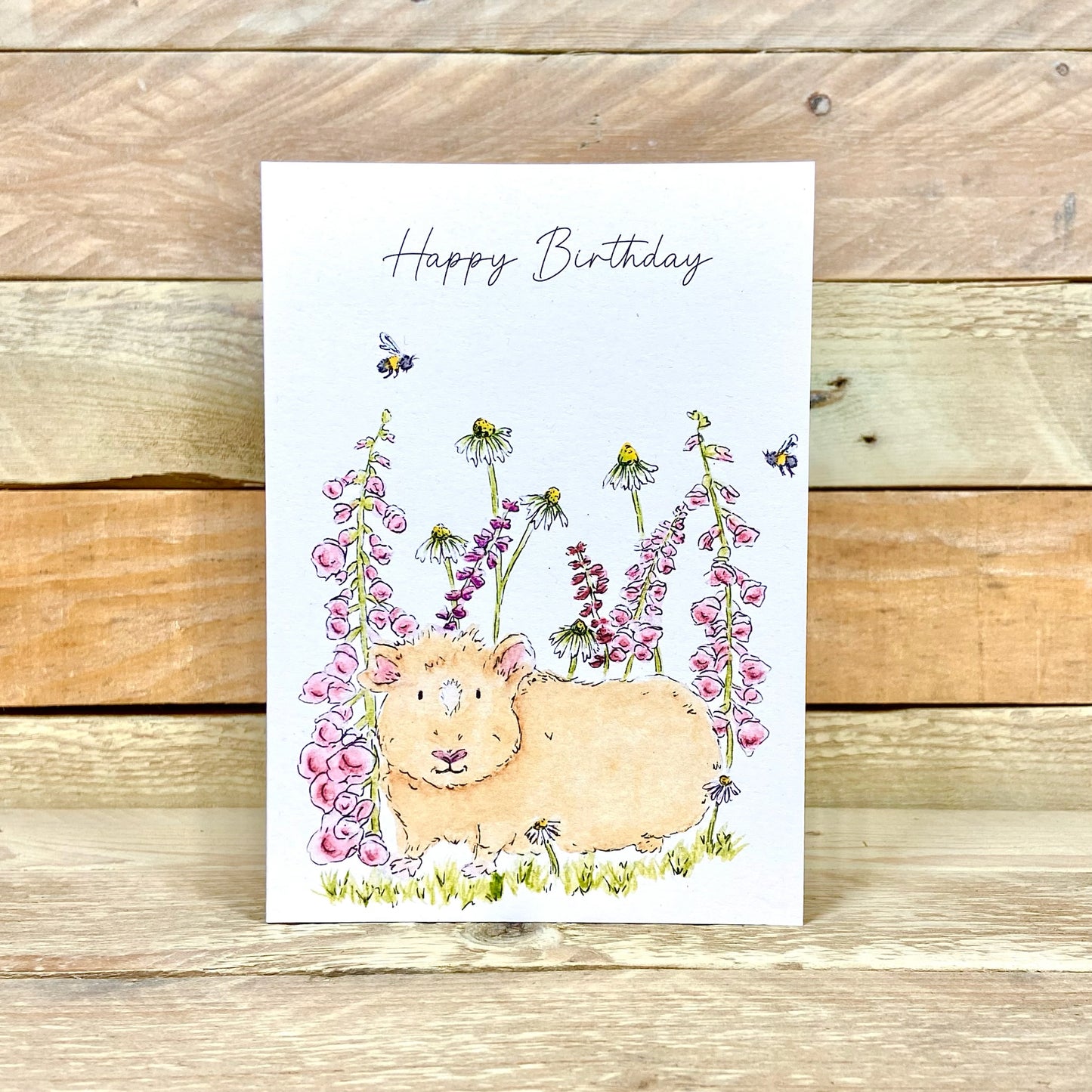 Honey in the Bee Meadow Guinea Pig Birthday Card