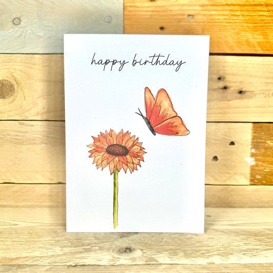 Calendula and Butterfly Birthday Card