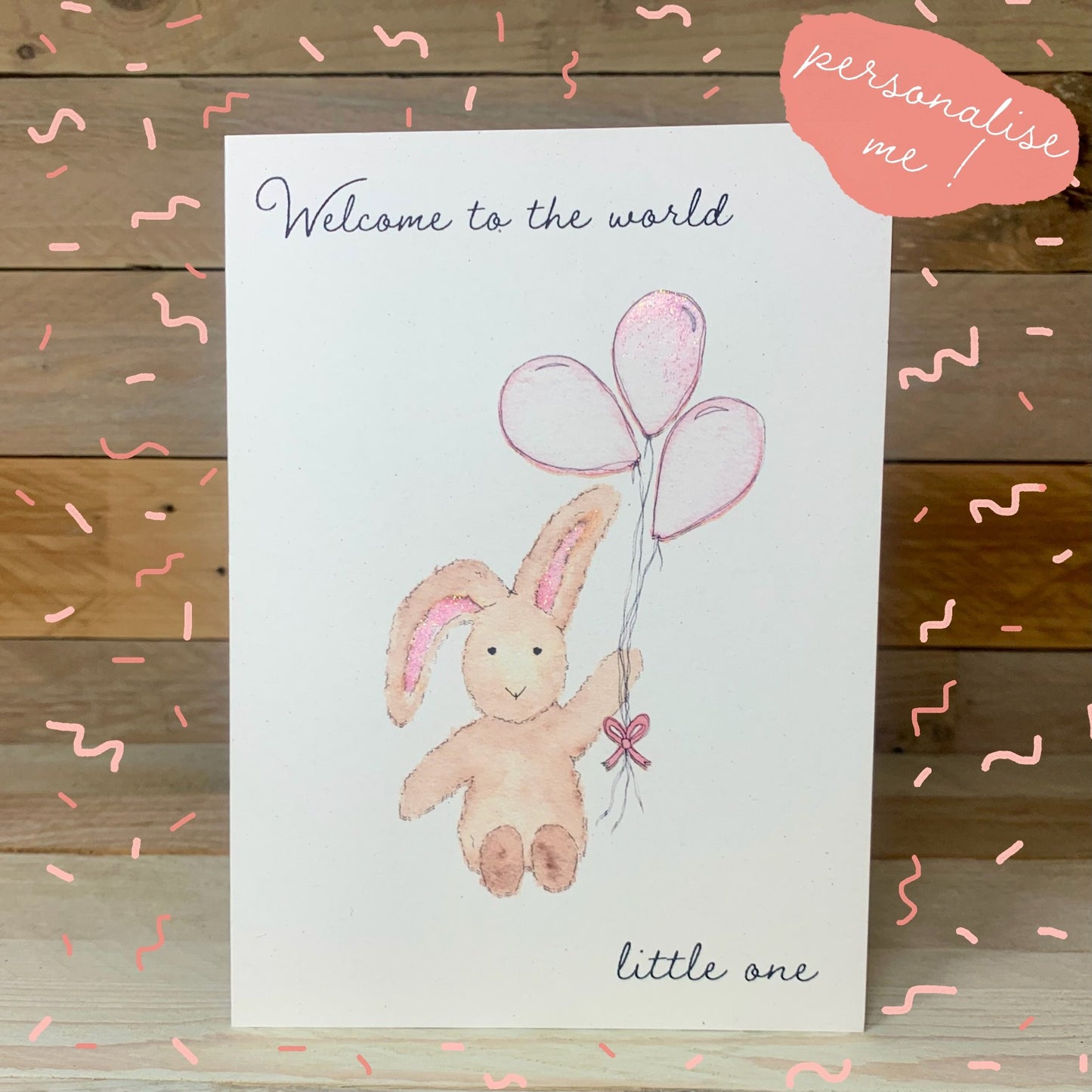 Pink Bunny New Baby Card - Arty Bee Designs