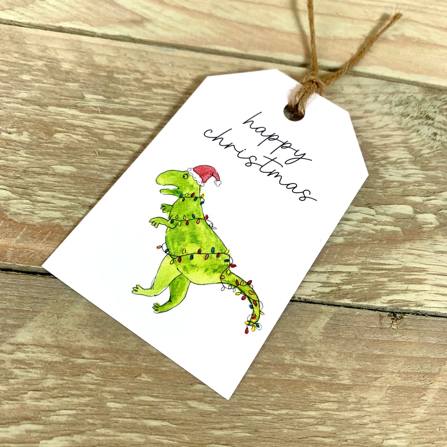 Dino in Lights Christmas Gift Tags
