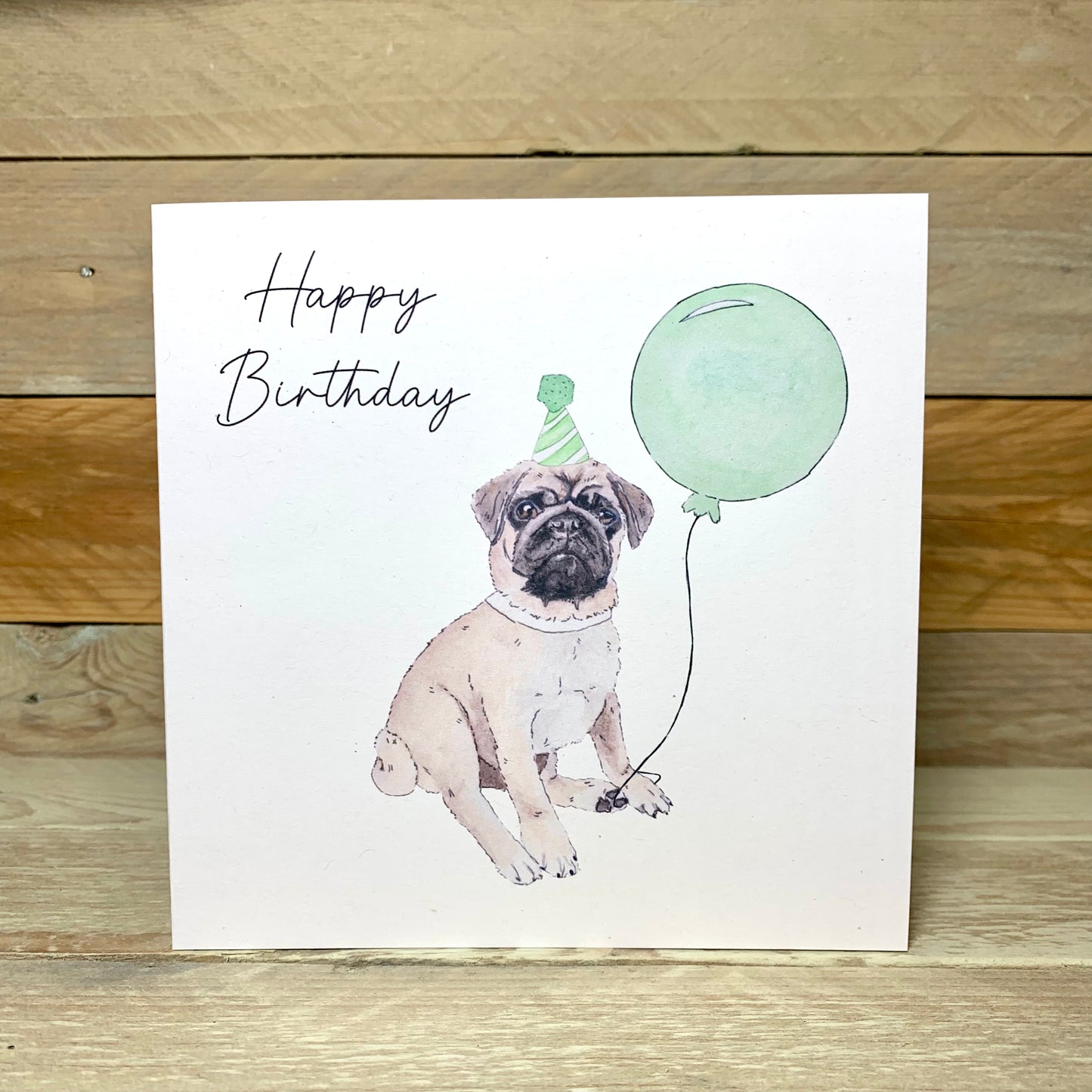 Kevin The Partying Pug Birthday Card