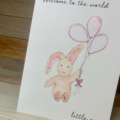 Pink Bunny New Baby Card - Arty Bee Designs 