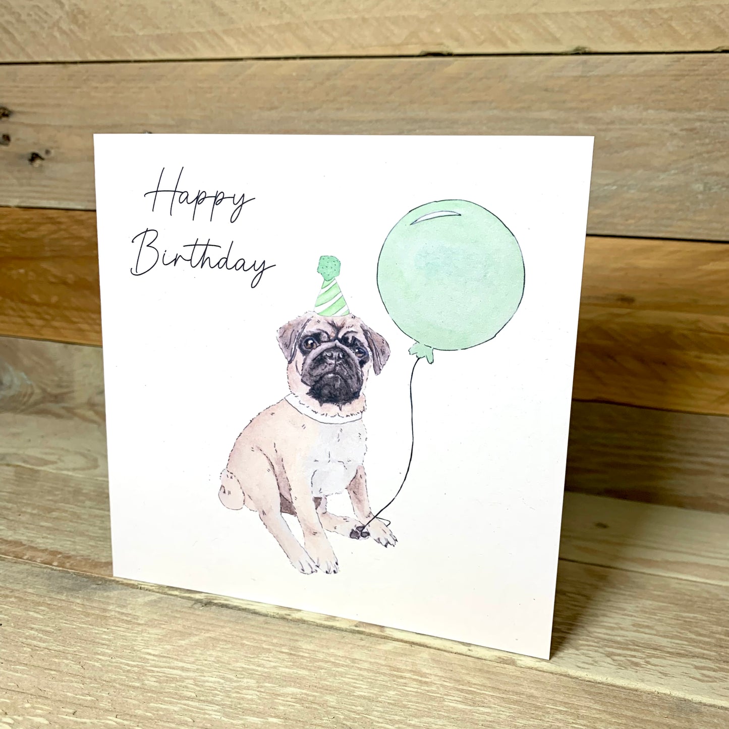 Kevin The Partying Pug Birthday Card