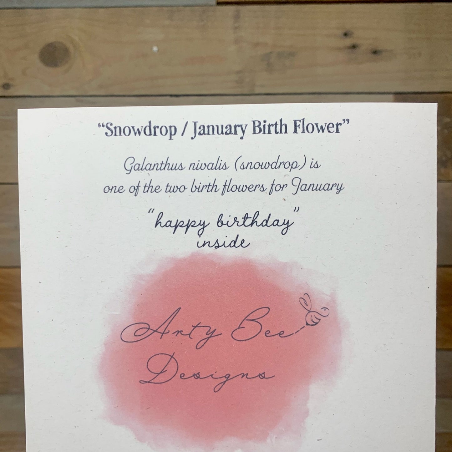 January / Snowdrop Birth Flower Card - Arty Bee Designs 