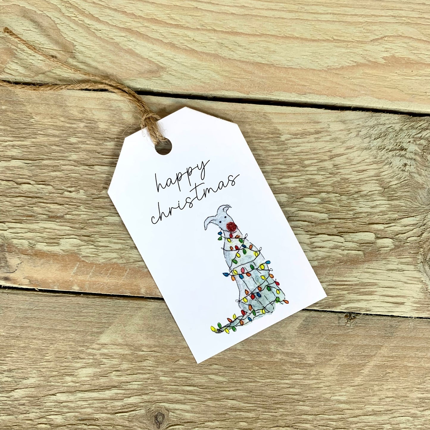 Whippet in Lights Christmas Gift Tags