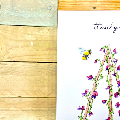 Sweetepeas and Bumble Bees Seeded Thankyou Card