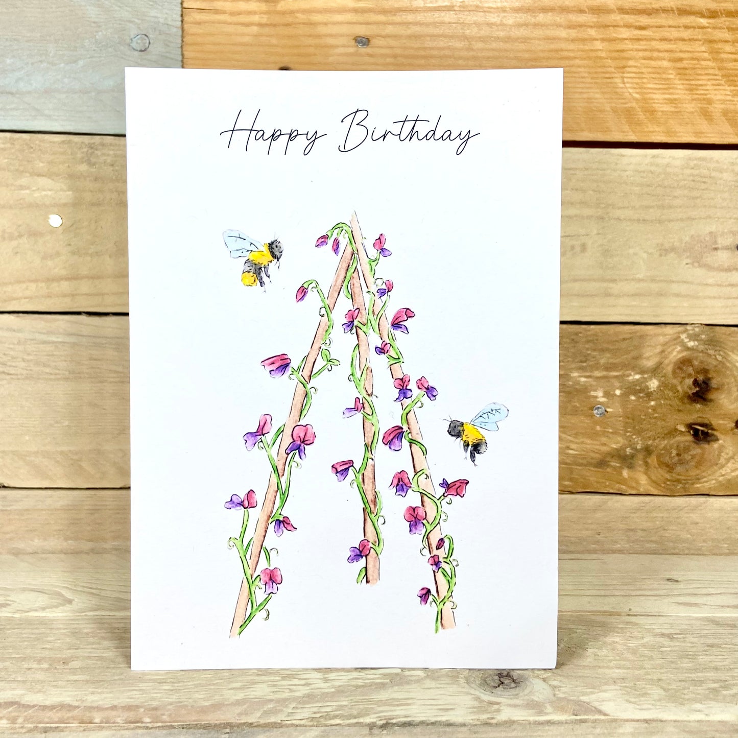 Sweetepeas and Bumble Bees Seeded Birthday Card
