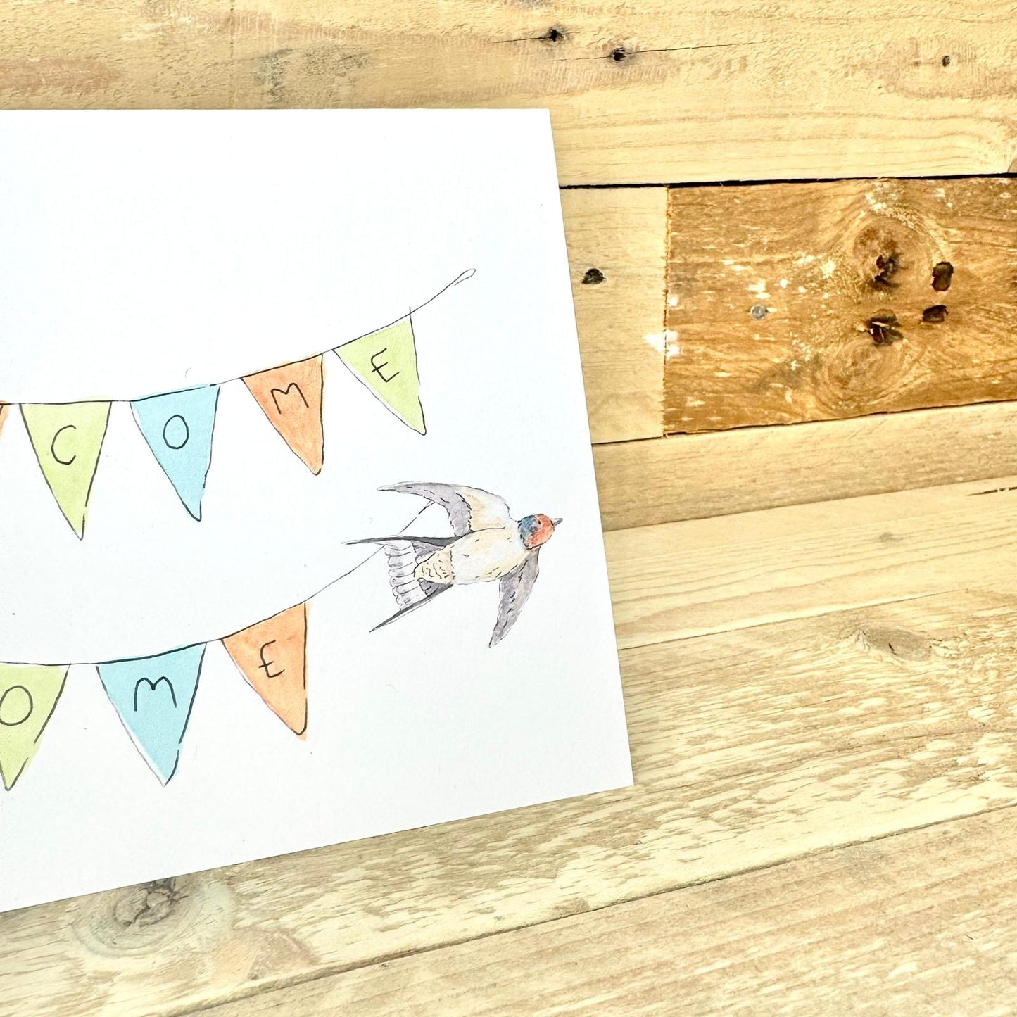 Welcome Home Swallow and Bunting Card