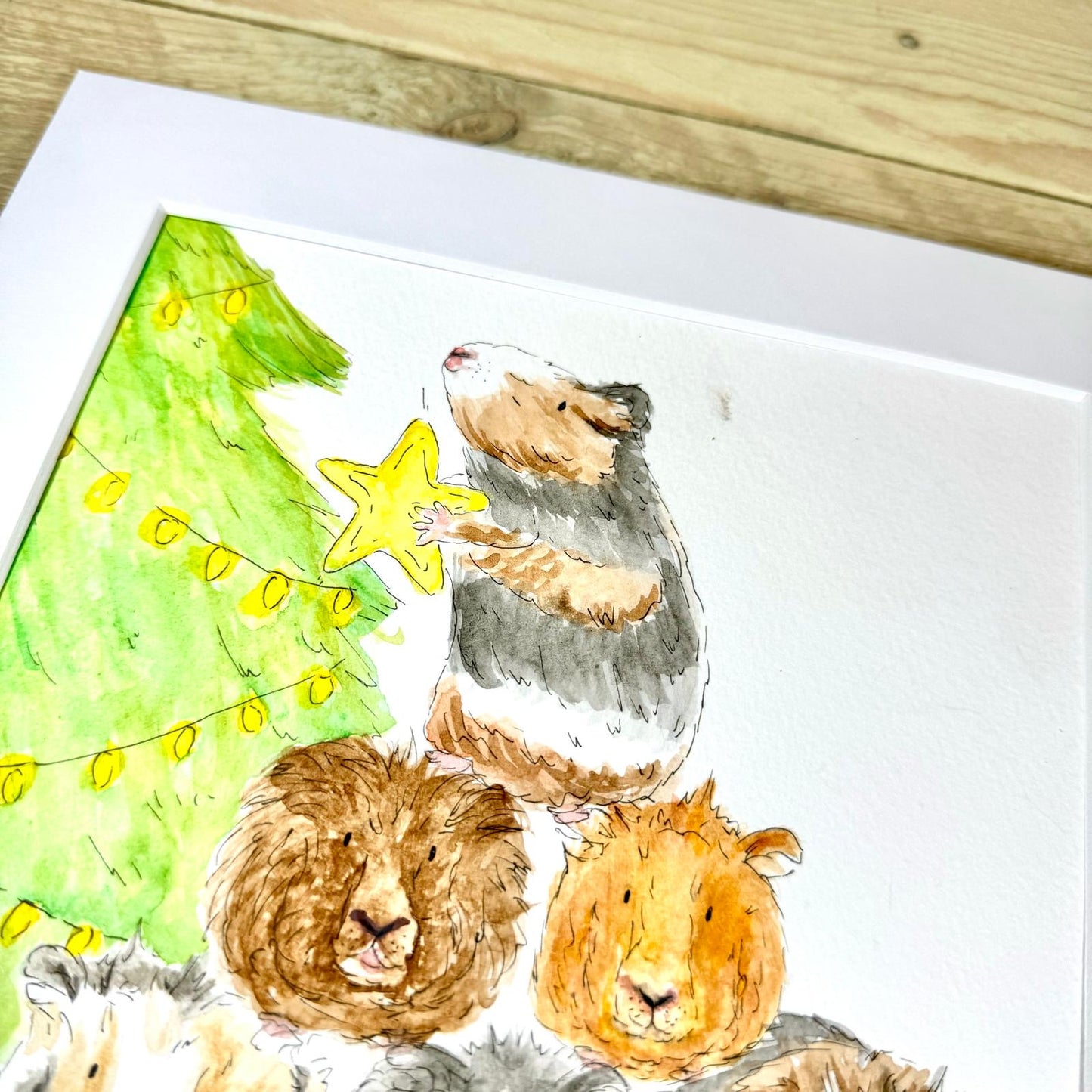 Guinea Pig and Christmas Tree Original Painting