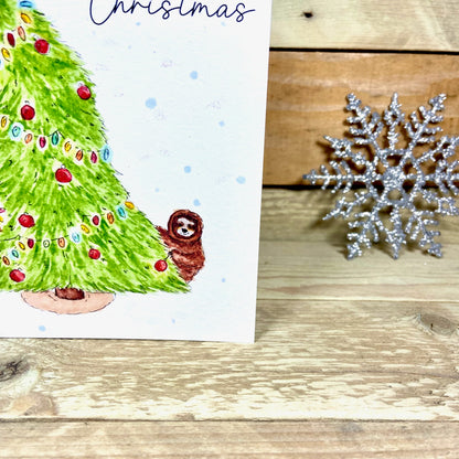Just Hanging Around the Christmas Tree Christmas Card