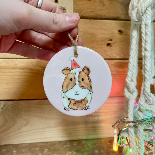 Festive Guinea Pig Ceramic Christmas Decoration