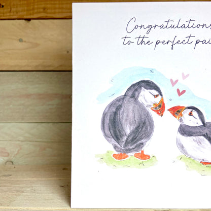 Puffin's Down On One Wing Engagement / Wedding Card
