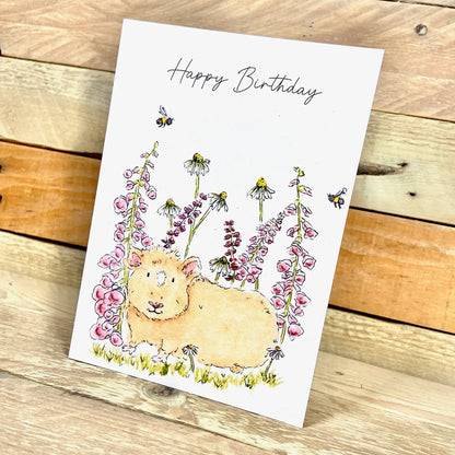 Honey in the Bee Meadow Guinea Pig Birthday Card
