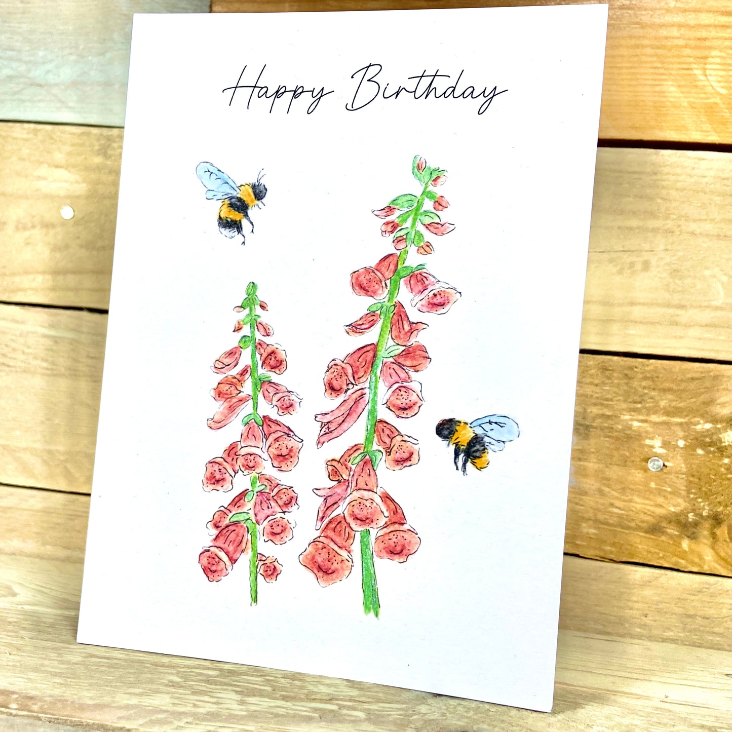 Foxgloves and Buzzes Birthday Card