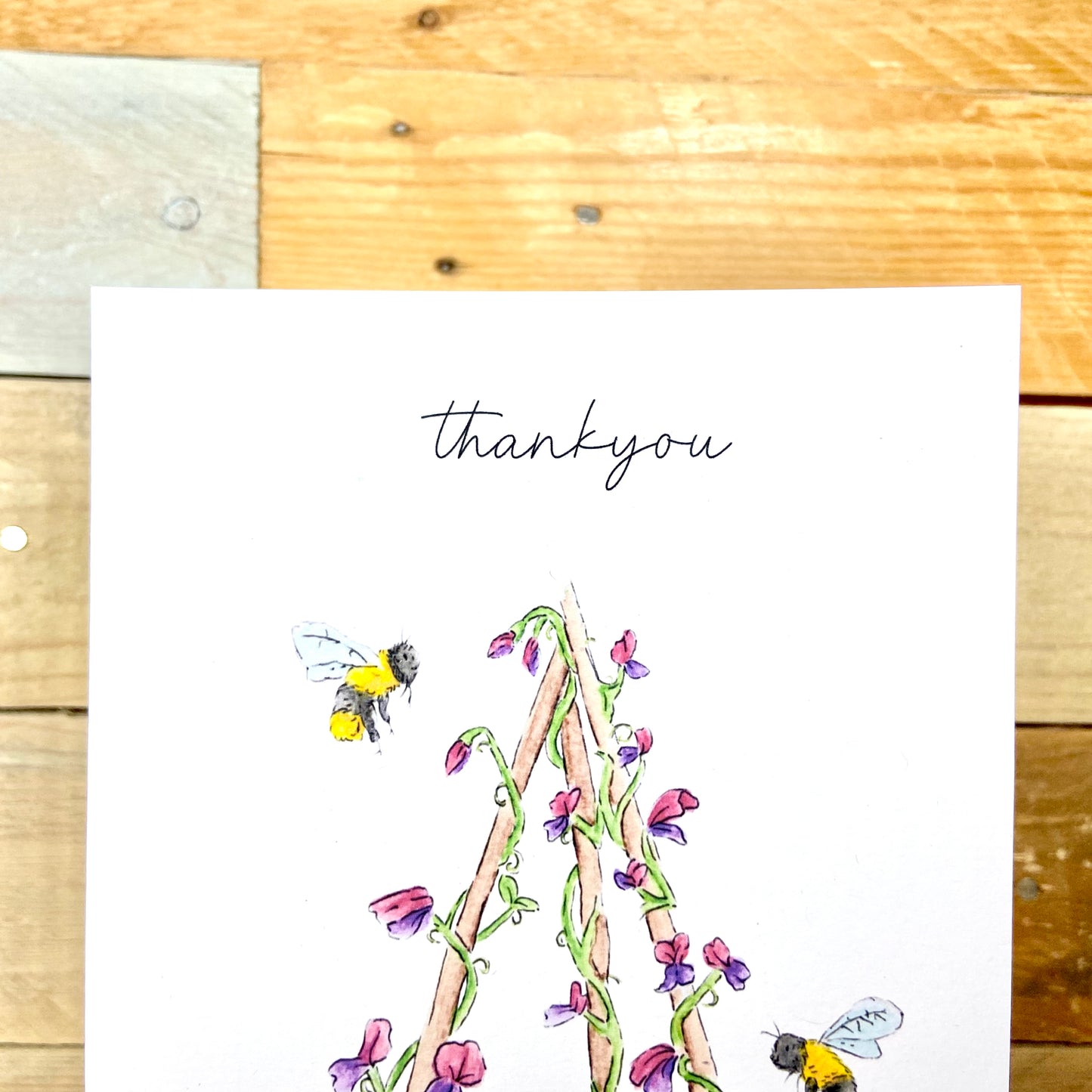 Sweetepeas and Bumble Bees Seeded Thankyou Card
