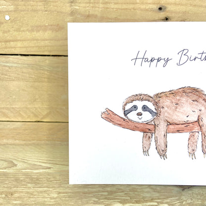 Hugh the Hanging Sloth Birthday Card