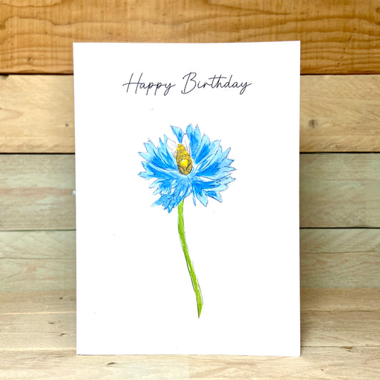 Cornflower and The Bee Birthday Card