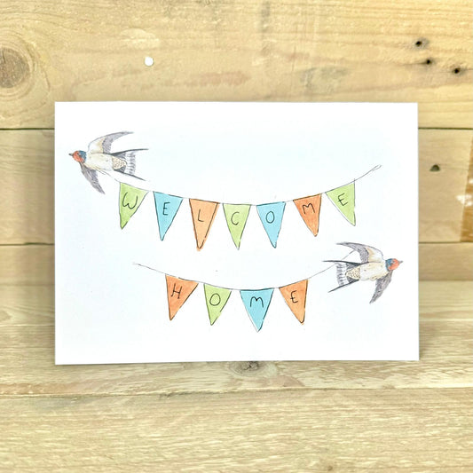 Welcome Home Swallow and Bunting Card