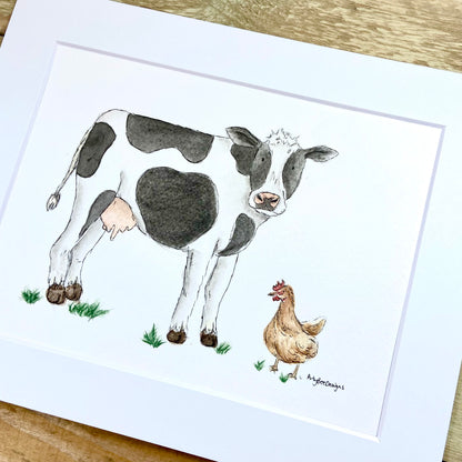 Monica the Moo Cow and Rosie the Red Hen Original Painting