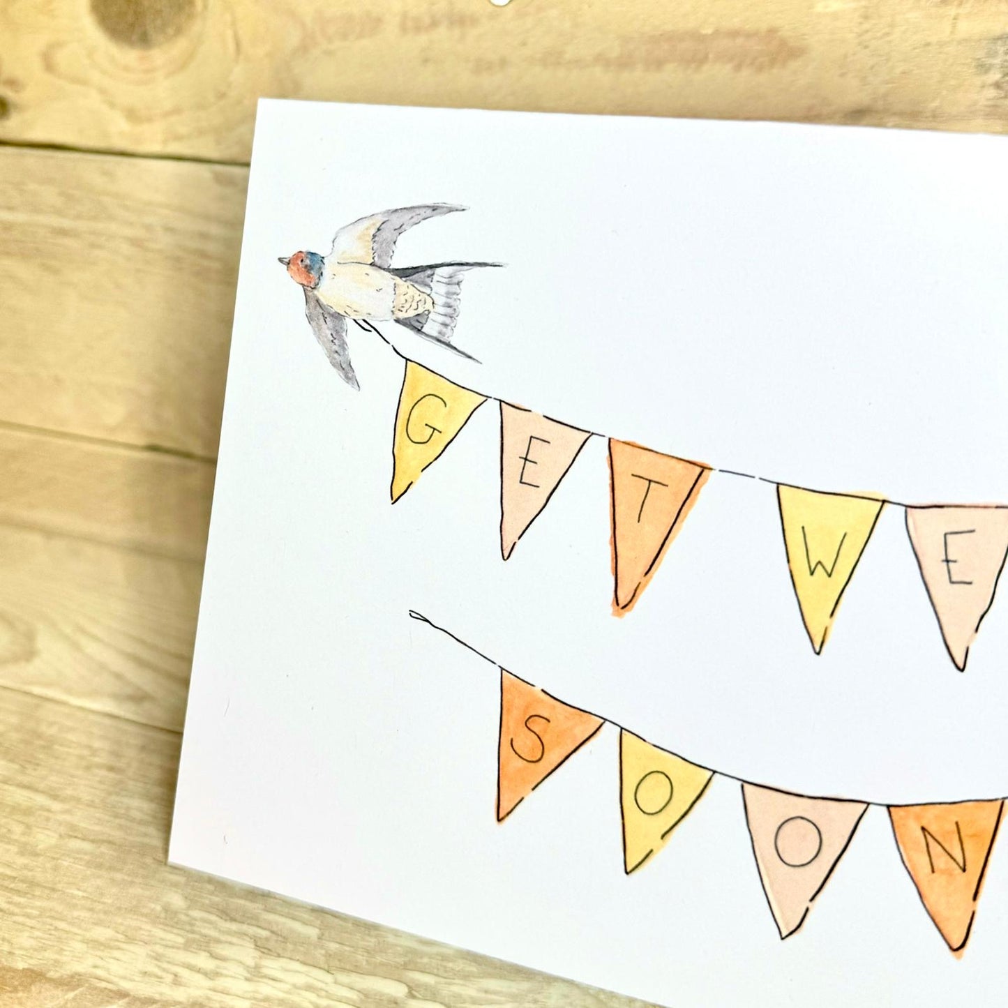 Swallows and Bunting Get Well Soon Card