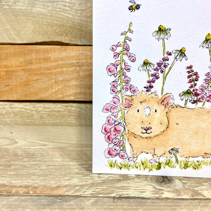 Honey in the Bee Meadow Guinea Pig Birthday Card
