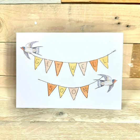 Swallows and Bunting Get Well Soon Card