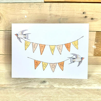 Swallows and Bunting Get Well Soon Card