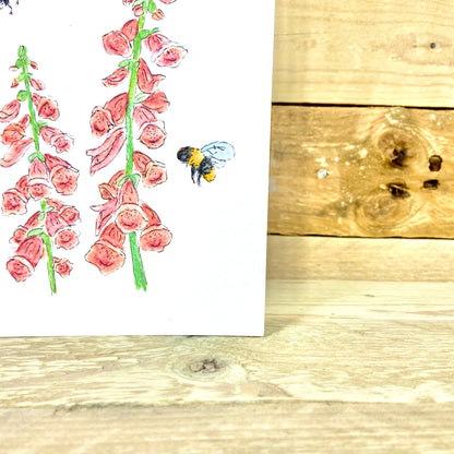 Foxgloves and Buzzes Birthday Card