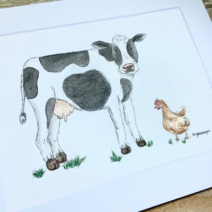 Monica the Moo Cow and Rosie the Red Hen Original Painting