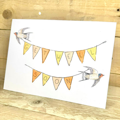 Swallows and Bunting Get Well Soon Card