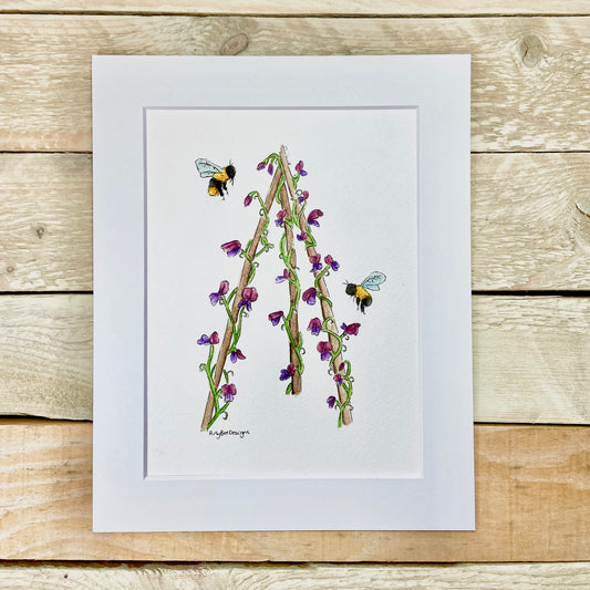 Sweetpeas and Bumble Bees Original Painting