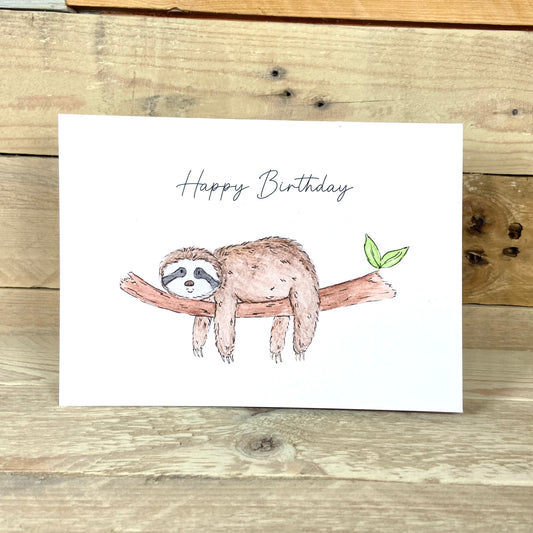 Hugh the Hanging Sloth Birthday Card