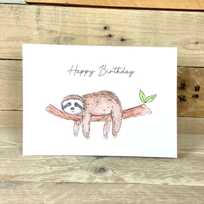 Hugh the Hanging Sloth Birthday Card