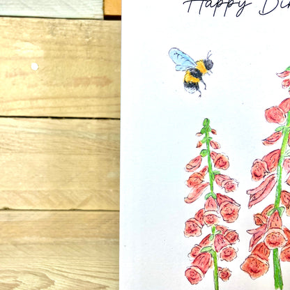 Foxgloves and Buzzes Birthday Card