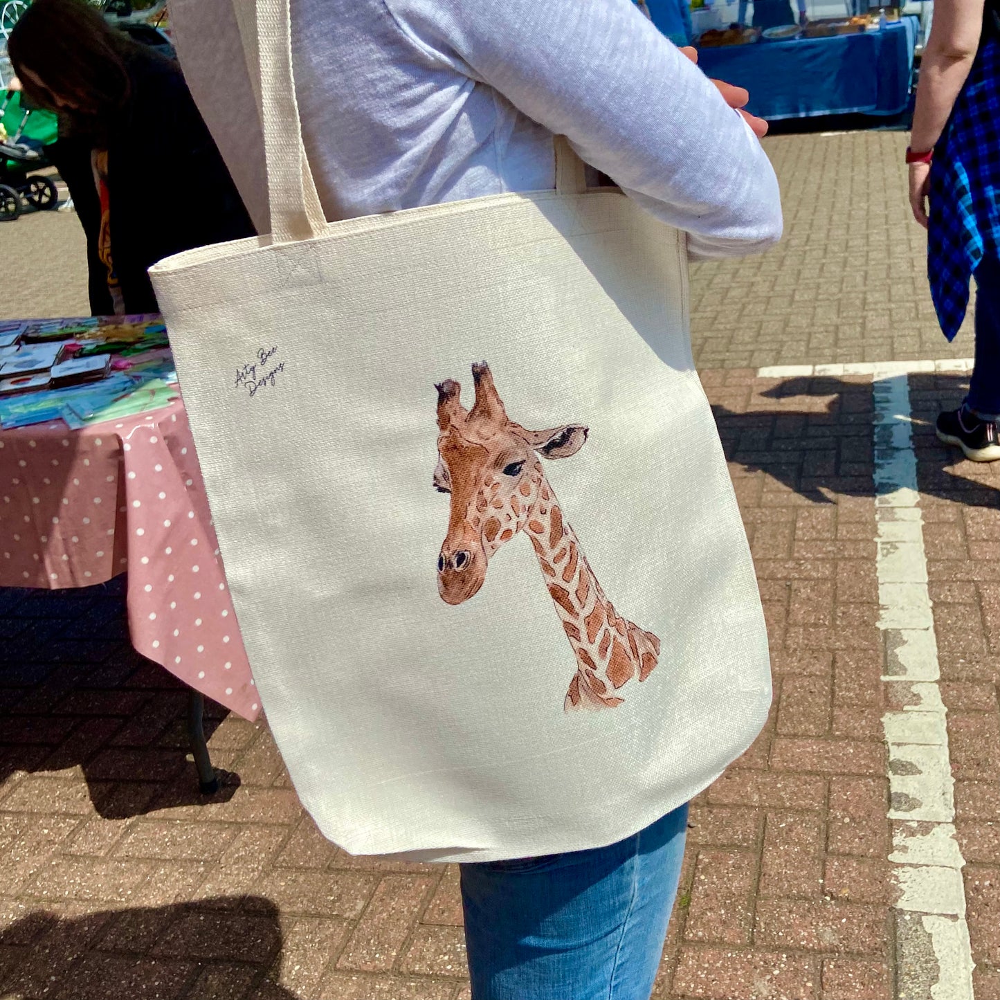 Giraffe Linen Tote Bag