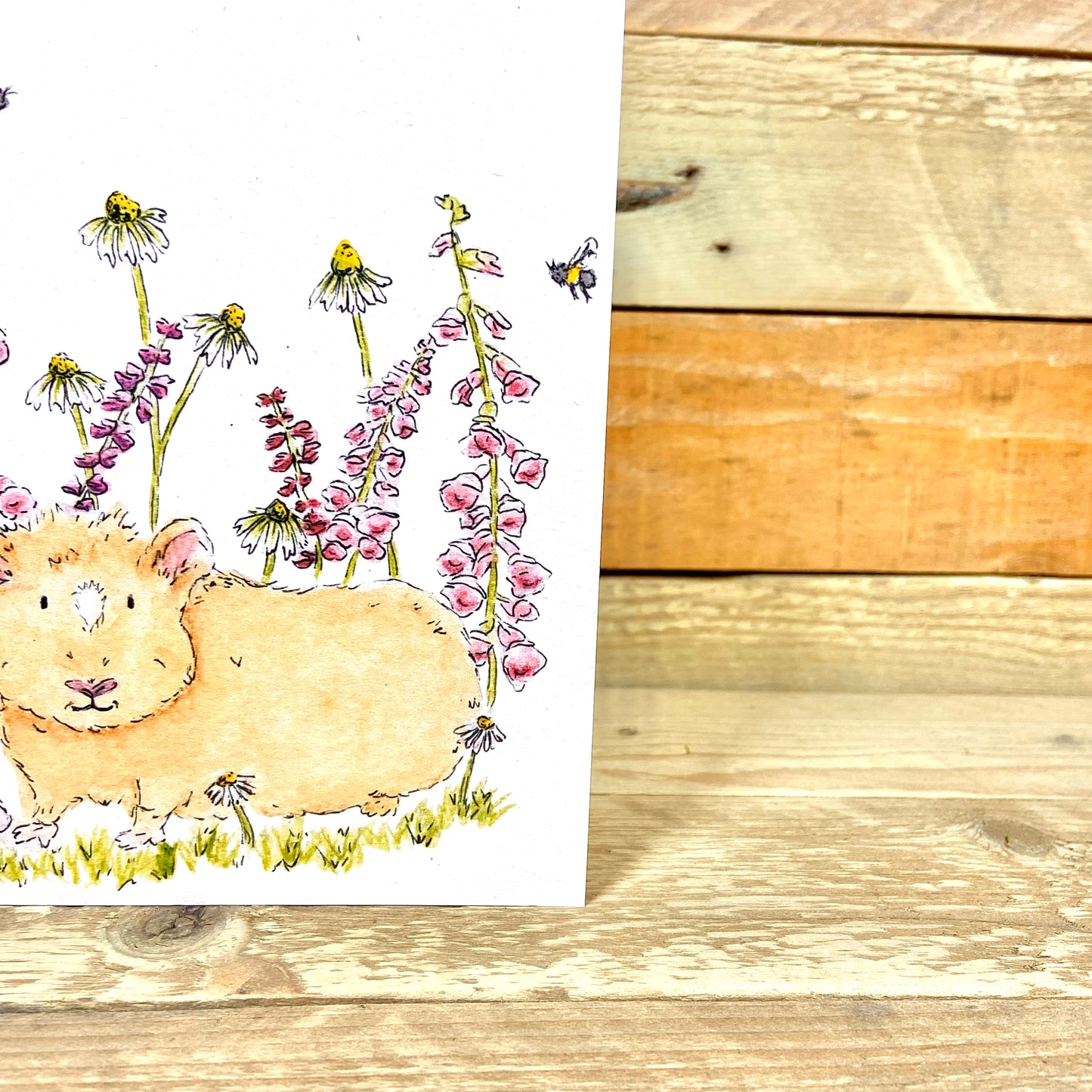Honey in the Bee Meadow Guinea Pig Birthday Card
