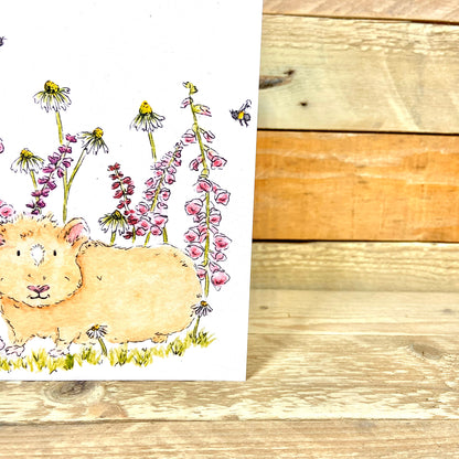 Honey in the Bee Meadow Guinea Pig Birthday Card