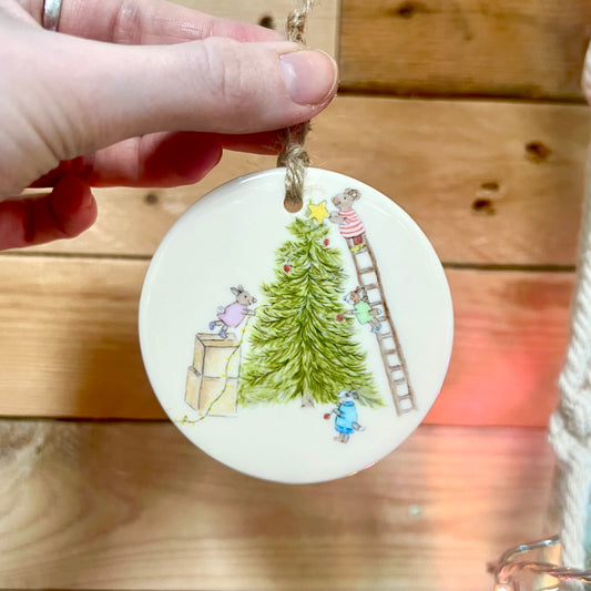 Tree and Mice Ceramic Christmas Decoration