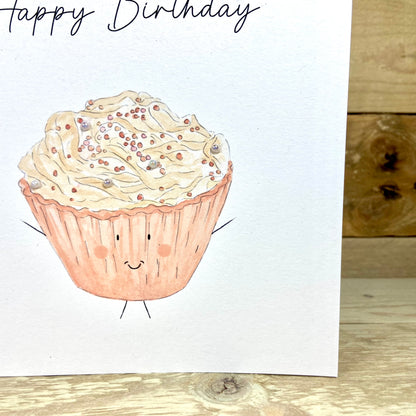 Beatrice the Blushing Cupcake Birthday Card