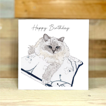 Bella the Blue Point Birman Cat Birthday Card