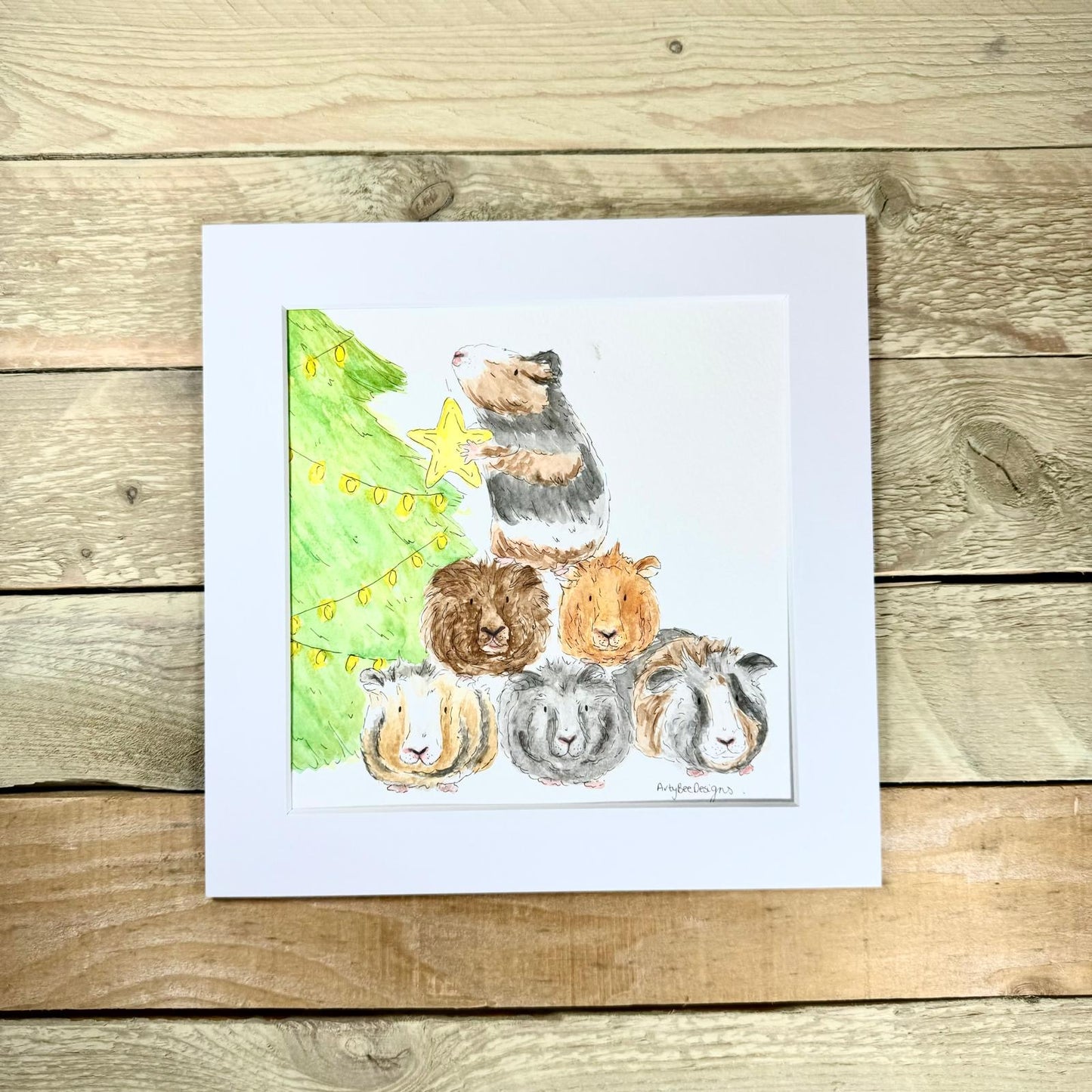 Guinea Pig and Christmas Tree Original Painting