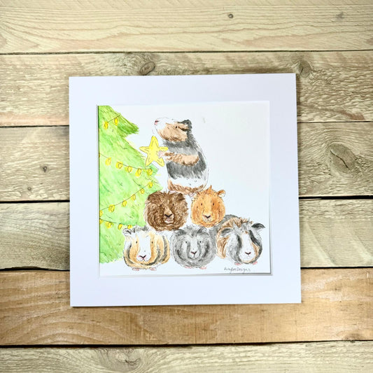 Guinea Pig and Christmas Tree Original Painting